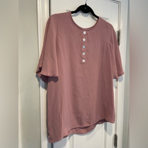 Zenana Premium Size S Dusty Pink Batwing Sleeve Pullover Blouse Pearl Buttons - Picture 3 of 13
